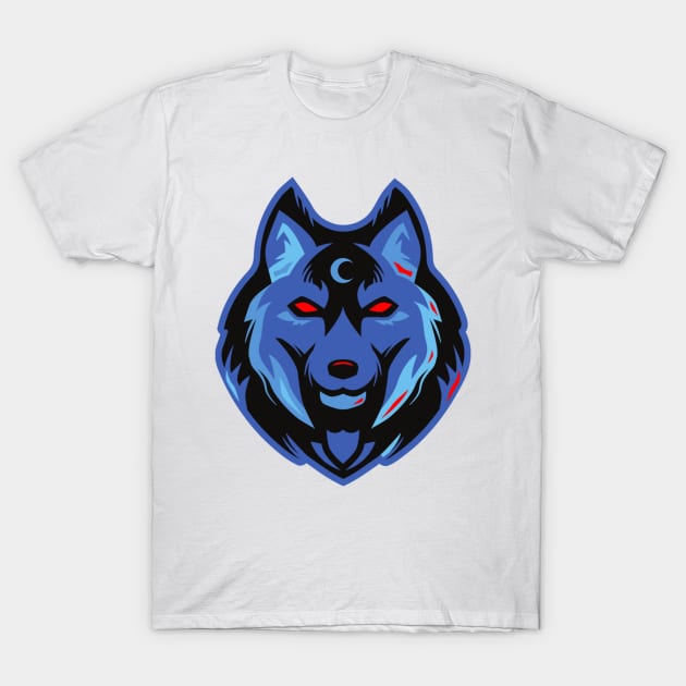 blue wolf with red eyes T-Shirt by Dress Well Shop